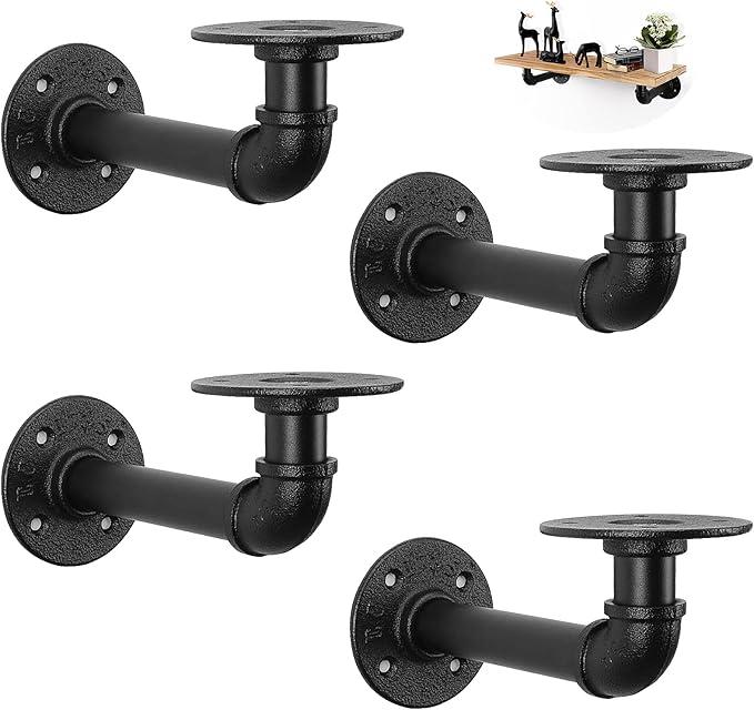 Industrial Pipe Iron Shelf Brackets-Wall Mounted DIY Rustic Pipe Metal Brace Brackets Black 3 Pack No Brand