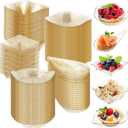 Tessco 100 Pcs Mini Dessert Plates Set, Disposable Appetizer Plates Assorted Shape Mini Plastic Spoons for Wedding Party Birthday(Gold)