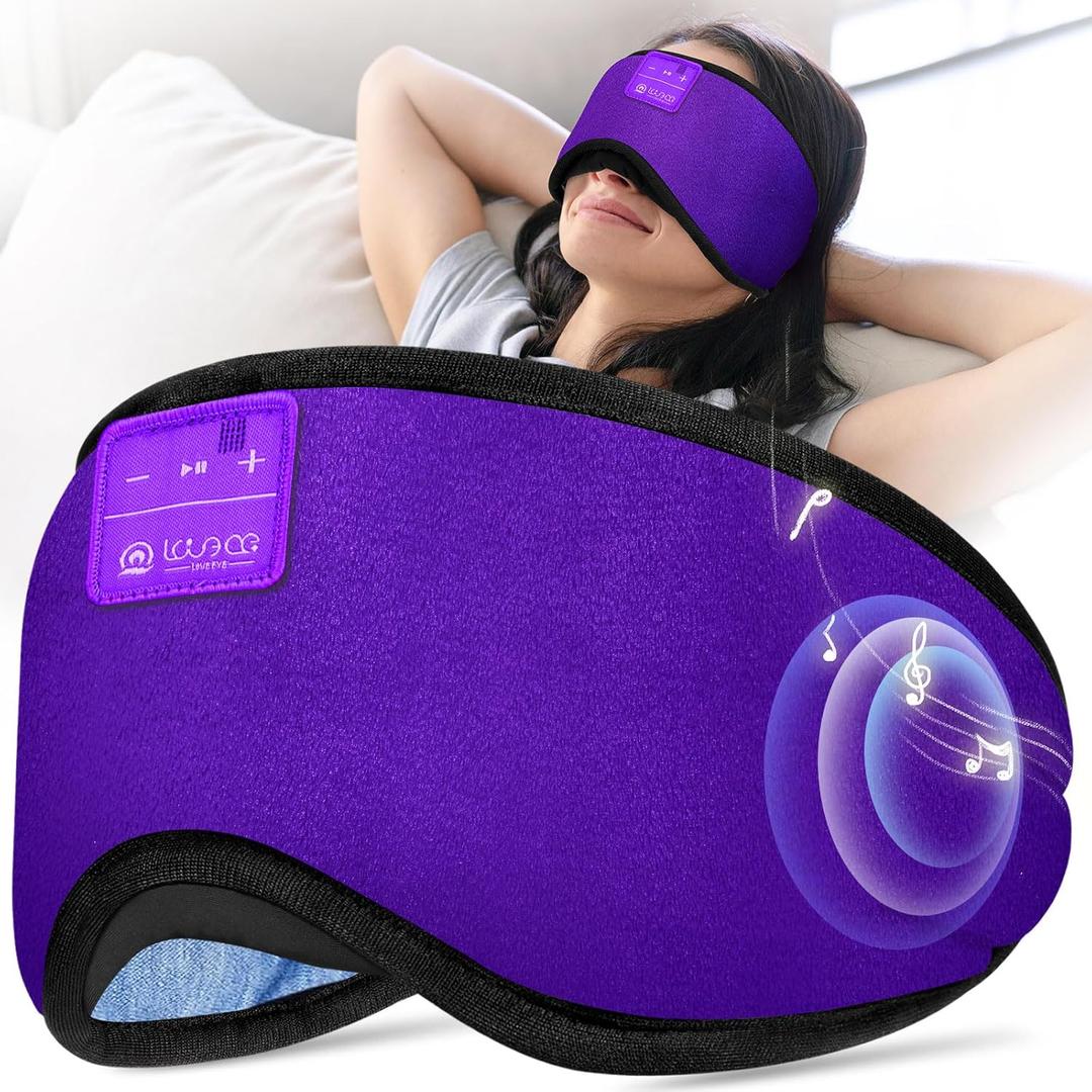 LOVE EYE Sleep Headphones Bluetooth 5.4 Sleeping Eye Mask Wireless Music Earphones with HD Speakers for Side Sleepers Total Blackout Cotton Mask for Travel, Home, Office, Unique Gifts (Dark Purple)