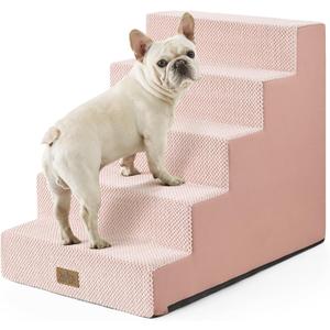 Dog Stairs for Small Dogs 5-Step, 19.7" Extra Wide Right-Angle Pet Stairs for Couch and Beds, Anti-Slip Dog Steps for Old Cats and Lowrider, 19.7x29.5x23.6 inch, Pink