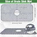 Sink Protectors Mat - 25.79"x13.98" Kitchen Sink Pad for Bottom of Basin for Protection of Stainless Steel and Tableware, Farmhouse Rubber Basin Mat Protector with Center Drain - Light Gray