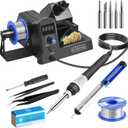 100W Digital Display Soldering Station Kit, Hot Air Rework Station, 5 Extra Iron Tips, Tips Cleaner, Tweezers, Solder Sucker, Auto Sleep, Black