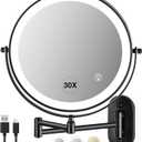 Wall Mounted Makeup Mirror with Light: 30X/1X 8.5'' Double Sided LED Magnifying Bathroom Mirror, Black