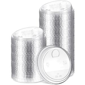 50 Pcs Clear Strawless Plastic Lids Fits, Clear PET Sip Lids for 12, 16, 20 and 24 oz Cups for Cold Brew, coffee, beer, cocktail, wine or Beverage Cups(Transparent,98mm)