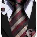 Barry.Wang Designer Classic Ties for Men Set Formal Pocket Square Cufflink Check Plaid