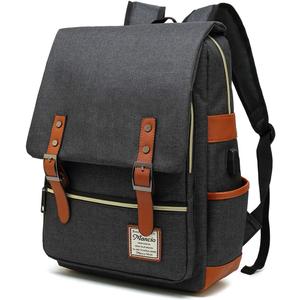 Mancio Vintage Laptop Backpack with USB Charging Port, Slim Tear Resistant Business Backpack for Travelling, College, Daypacks for Men,Women, Fits up to 15.6Inch Notebook in Black