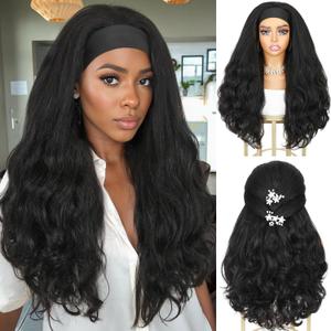 Quantum Love Yaki Curly Headband Wigs for Black Women Kinky Straight Black Headband Curly Ends 26inch Synthetic Wear and Go Glueless half Wig with Headbands Attached