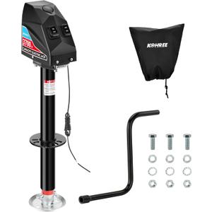 Kohree Electric Trailer Jack 3700lbs, Heavy Duty RV Electric Power Tongue Jack Max 4000lbs for Travel Trailer A-Frame Camper, with Manual Crank Handle & Weatherproof Cover, 22" Lift, 12V DC Black (4000 LBS)