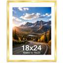 QOTIB Wood 18x24 Picture Frame with 16x20 Mat Gold, Display 16x20 with Mat or 18x24 Without, Wood 18 by 24 Photo Frame, 18 x 24 Frame for Wall Hanging Display, Gold, 2 Pack