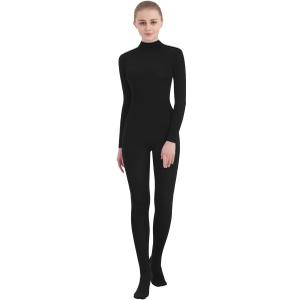 SUPRNOWA Full Body Unitard Turtleneck Spandex Footed/Footless Long Sleeve Unisex (Small, Black (Footed))