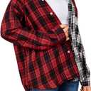 Womens Button Down Shirt Plus Size Blouse Shirts Tartan Plaid Color Block Casual Oversized Boyfriend Hooded Outwear (M)