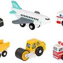 Battat – Miniature Toy Cars – 6 Pieces Wooden Minis – Classic Rescue & Construction Vehicles – Steamroller, Dump Truck – 3+ Years– Wooden Vehicles Set 2