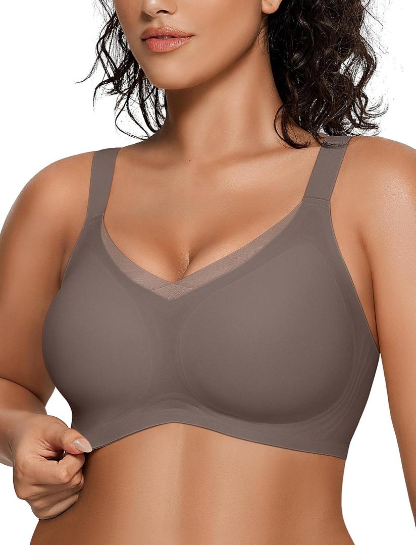 OEAK Womens Wireless Jelly Bras V Mesh Comfortable Bralette Supportive Tshirt Bra No Underwire Seamless Push Up Everyday Bras (XX-Large, Grey)