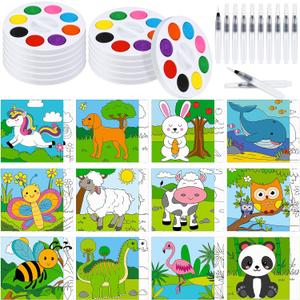 Lincia 12 Set Pre Drawn Canvas Kit for Painting for Kids Adults Paint and Sip Canvas Pre Drawn Set for Valentine Party Favor DIY Gifts(Mixed Animals)