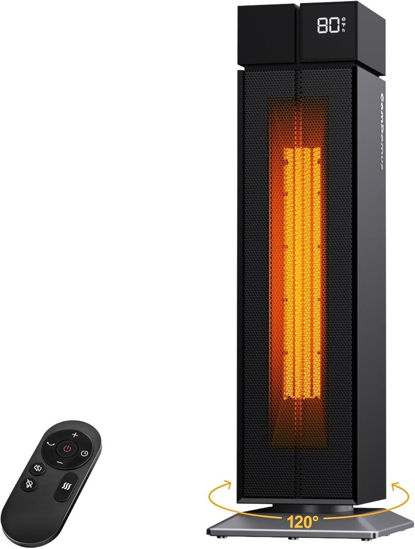Space Heater Large Room, 25 Electric Room Heaters for Indoor Use with 120 Oscillation, 3 Heat Levels, 3 Modes, Multiple Safety Protections, 12H Timer, Black Ceramic Tower Heater for Bedroom