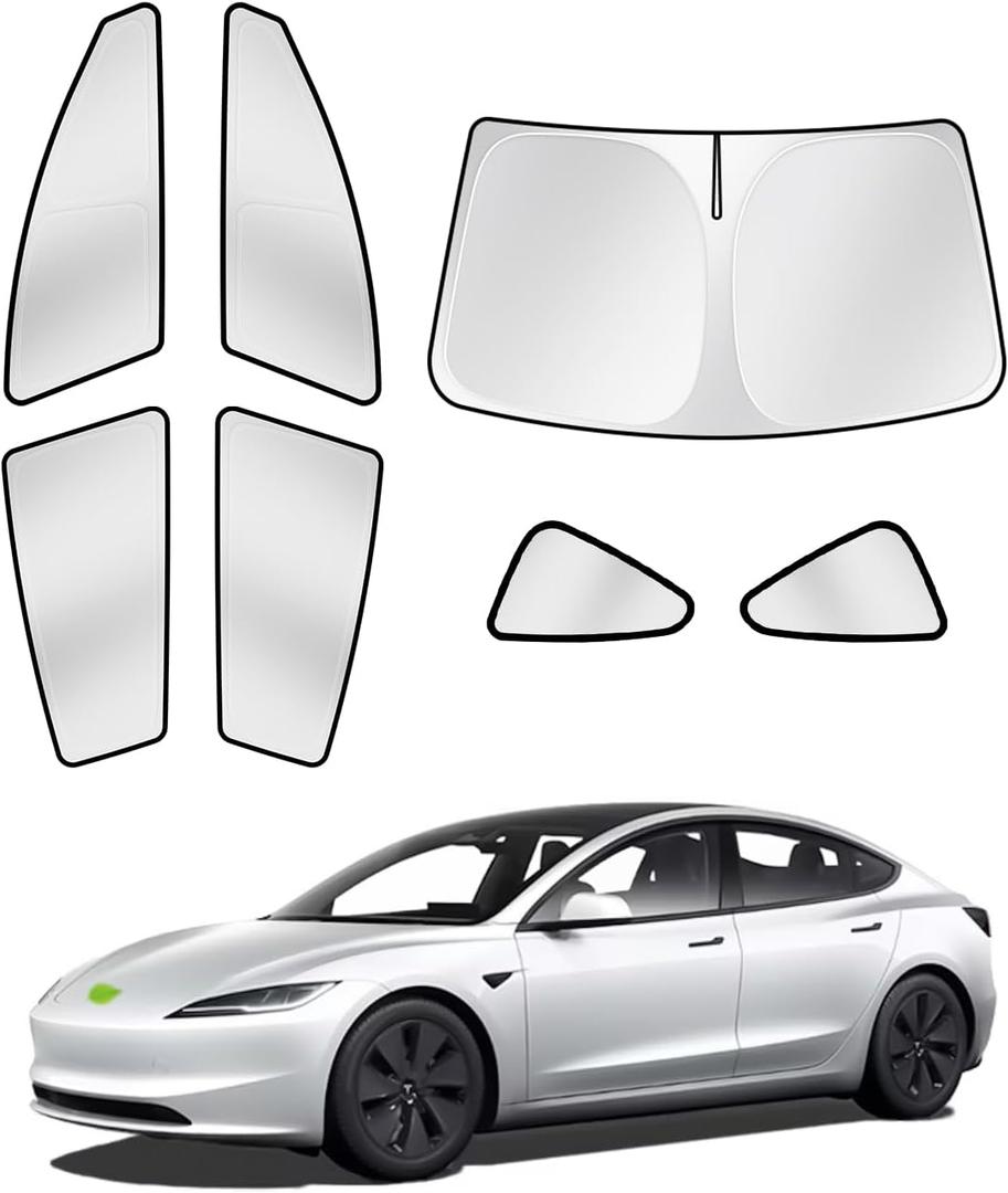 Canvcle Sunshades for Tesla Model 3 2016-2025 2026 (Fit Model 3 Highland) Accessories Windshield Sun Shade Side Rear Window Shade Cover Sun Visor Shield Privacy Protection Keep Vehicle Cool 7PCS
