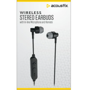 Acoustix Wireless Stereo Earbuds w In-Line Microphone and Remote (Black)
