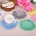 uxcell 4Pcs Boho Coasters, Round Handmade Woven Absorbent Coasters with Tassel Farmhouse Cup Mat Table Protection for Coffee Drink Mug Home Office Decor Housewarming Gift, Gray