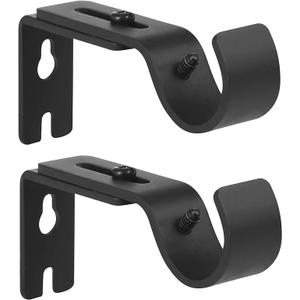 Heavy Duty Adjustable Curtain Rod Brackets Holders for 1 Inch Rod, Black Color, Pack of 3