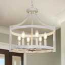6-Light Farmhouse Chandelier, 19.3'' Vintage Chandeliers for Dining Room, Antique White Semi Flush Mount Ceiling Light, Rustic Metal Hanging Pendant Light Fixture for Entryway Foyer Hallway