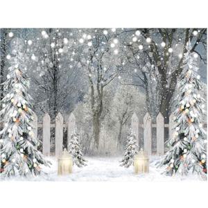 Funnytree 8x6FT Winter Photography Backdrop Glitter Snowy Forest Pine Tree Background Let It Snow Christmas Xmas Holiday Party Decor Banner Portrait Studio Booth Photobooth Props (96 x 72 in)