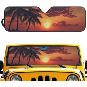 Sun Shade for Car Windshield Plams Sunshade Easy to Store Car Sunshades for Windshield for Most Jeep Wrangler Gladiator Summer UV Protection