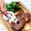 BESTonZON 4pcs Christmas Stainless Steel Food Tongs, Mini Tong Santa Snowman Gingerbread Man Style with Silicone Tips for Xmas Party