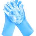 Pet Grooming GlovesHeat Resistant Dog Washing Gloves with High-Density Teeth, Dog Bath Scrubber with Enhanced Five Finger Design, Silicone Gloves for Dogs and Cats Bathing, Massage (Blue)