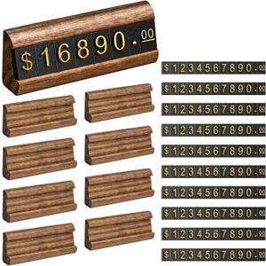 10 Sets Price Tag Cube, Price Display Stand, Number Letter Dollar Label Wood Base Price Display for Retail Shop Counter
