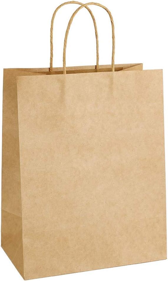 100Pcs Kraft Paper Bags 7.8x4.25x10.6" Gift Bag with Handles for Wedding Party Craft Retail Packaging ,Recycled Twist handles Brown Shopping Bags (Brown,S-100) (Brown)