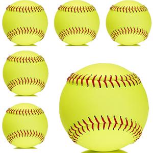 6pcs Yellow Sports Fastpitch Softballs, 11" Practice Softball Balls, Unmarked & Leather Covered Training Ball for Games, Practice and Training