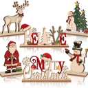 Thyle 6 Pcs Christmas Table Decorations Vintage Christmas Centerpieces for Tables Wooden Retro Snowman Tree Reindeer Santa Claus Joy Believe Tabletop Sign for Xmas Winter Holiday Dinner Party Supplies