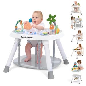 Time Followers 6-in-1 Baby Activity Center | 4 Stage Montessori-Inspired Toys | Grow Stationary Standing Toddler Table | Jumpers & Bouncers | Must Have for Boy & Girl 6, 12, 24+ Month Old (White)