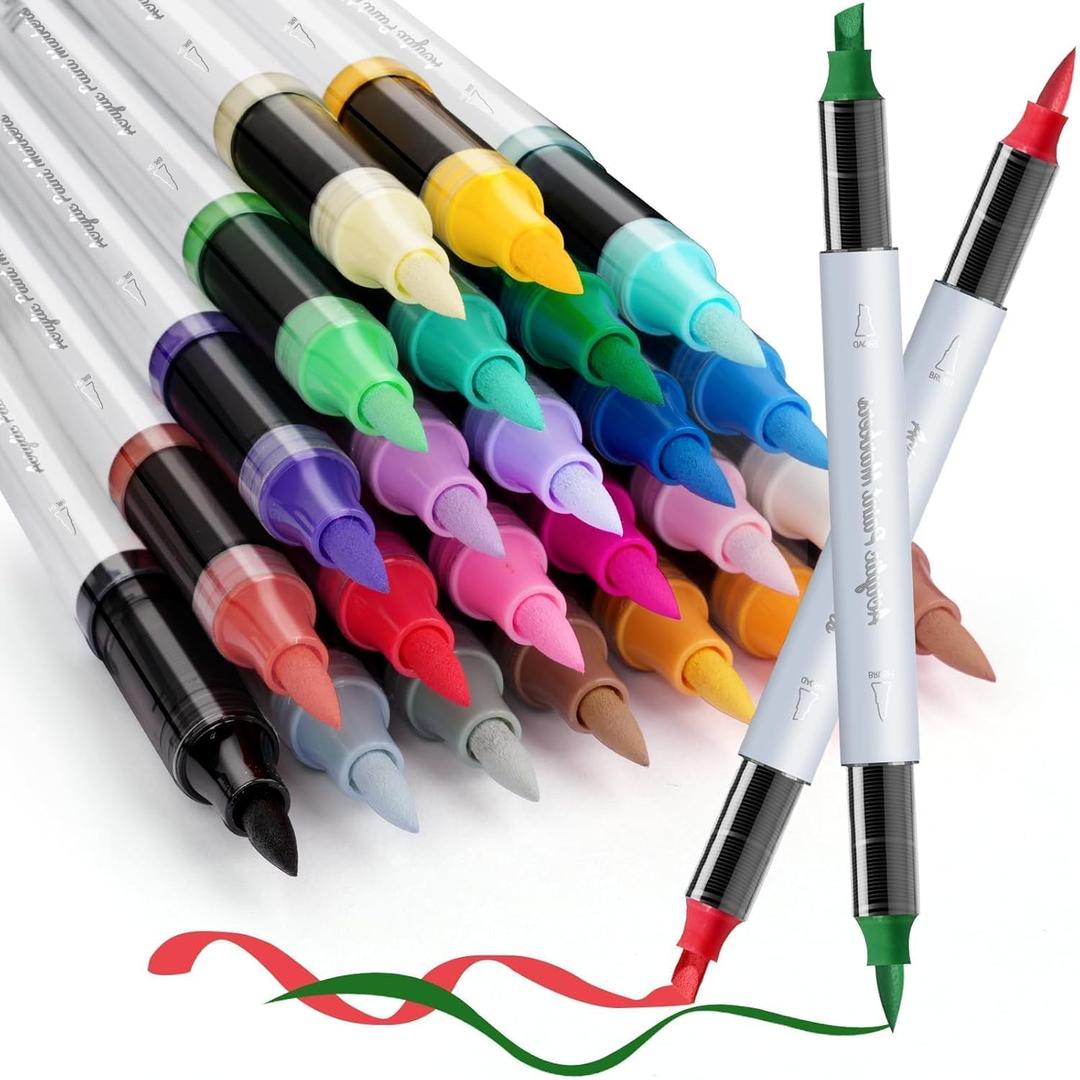 SFAIH Acrylic Paint Creative Markers, 24 Colors, Brush & Chisel, High Coverage, Works for Paper, Fabric, Wood, Ceramic, Glass, Rock, Canvas, Stocking Stuffers, Christmas Gift Idea for Teens, Grandkids