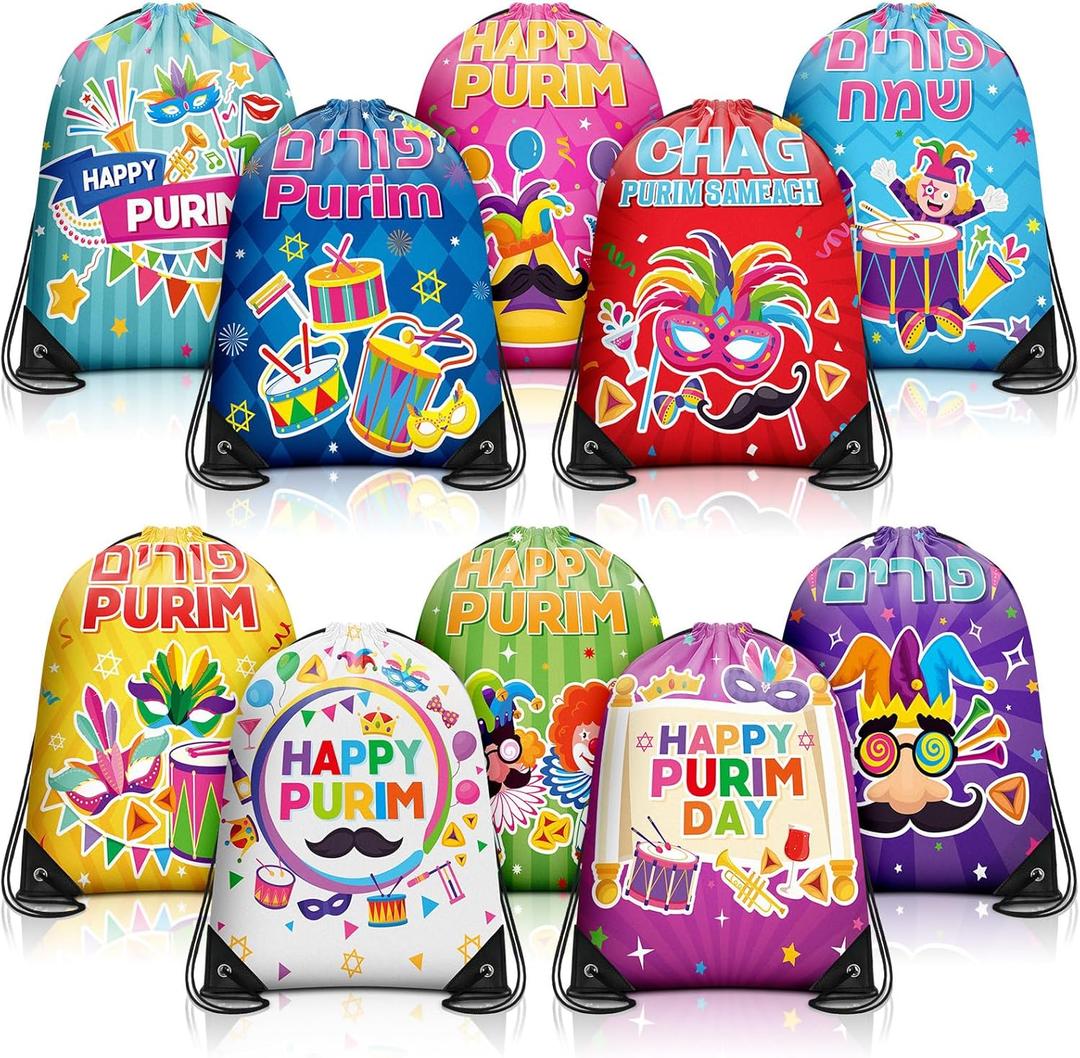 Woanger 30 Pcs Purim Gift Drawstring Bags for Kids Large Purim Backpack Bag with Drawstring for Holiday Candy Goodie Supplies