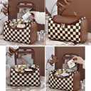 Makeup Bag, Travel Portable Checkered Pattern Cosmetics Skincare Storage Bag (Brown)