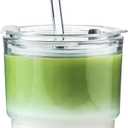Olvini 13oz Glass Tumbler with Straw and Lid, Reusable Iced Coffee Cup Tumbler, Cute Glass Cups for Water, Matcha, Travel Coffee Mugs (Clear)