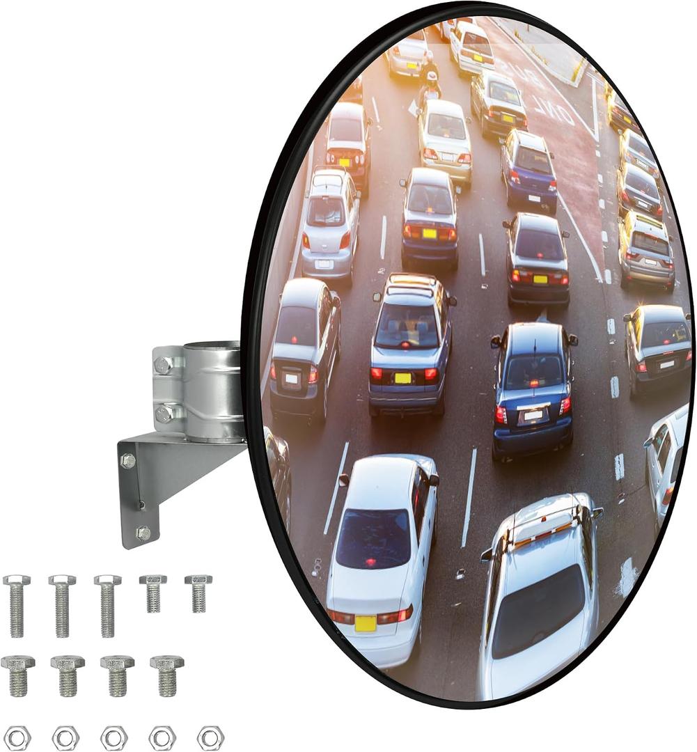 32" Convex Traffic Mirror, Outdoor Driveway Security Mirror, Blind Spot Safety Mirrors with Adjustable Fixing Bracket Mount, Extends View Parking Mirrors for Garage,Corner,Warehouses,Retail Stores