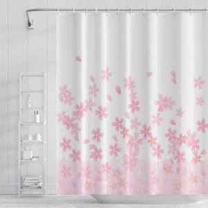 Pink Floral Bathroom Shower Curtain Cherry Blossom Dreamy Flowers Petal Shower Curtain with Hooks Polyester Waterproof Fabric Girly Home Decorative Bathtub, 65x72 Inch