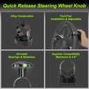 Tool Free Steering Wheel Knob, Suicide Knob for 3.45-4.9" Steering Wheel with Metal Bearing, Steering Wheel Knob Spinner for Cars, Trucks, Mowers, Boats, No Screws or Tools Needed (1Pack, Black)