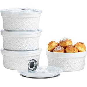 12 oz Ramekins with Lids Oven Safe, Creme Brulee Ramekins with Covers, Ceramic Small Baking Dishes Set of 4, Souffle Dishes Bowls Dishwasher Safe, Mothers Day Gifts for Mom