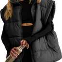 APAFES Women Winter Oversized Puffer Vest Lightweight Stand Collar Flysleeve Insulated Padded Puffy Jackets Coat with Pockets (Small, Black)