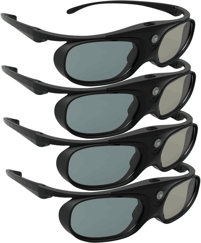 DLP Link 3D Glasses, ELEPHAS 144Hz Rechargeable Active Shutter Eyewear for Most DLP-Link 3D Projectors- Acer, ViewSonic, BenQ Vivitek, Optoma, Panasonic, Dell, Viewsonic (4 Pack)