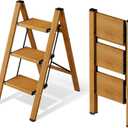 Mayi Plus 3 Step Ladder,Aluminum Folding Step Stool for Adults,Step Ladder with Wide Anti-Slip Pedal,330 lbs Capacity for Home,Office,Kitchen,Library(Woodgrain)