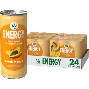 V8 Energy Peach Mango Energy Drink, 8 fl oz Can (24 Pack) BBD: 03-10-26