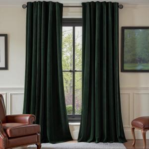 Nemia Dark Green Velvet Curtains Thermal Insulated Blackout Curtain for Bedroom Window Living Room Darkening Luxury Vintage 90 Inches Long Heavy Drapes Panels Back Tab Set of 2