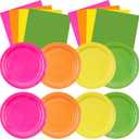 Zhehao 120 Pcs Disposable Paper Dessert Plates and Napkins Set, 7 Inch Party Cake Appetizer Plate with Napkin for Birthday Baby Shower Wedding Easter (Neon)