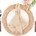 2 x Fall Thanksgiving Rustic Cloth Napkins 16.5x16.5 Inches Handmade Cotton Linen Napkins with Fringe Boho Washable Dinner Napkins in Bulk for Wedding Party Table Decor Set of 4 Beige