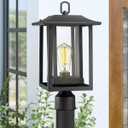 Beionxii Outdoor Post Light, Large Exterior Lamp Post Light Pier Mount Lantern with Base, Black Cast Aluminum w/Clear Glass (19" x 9") - A197P-1PK