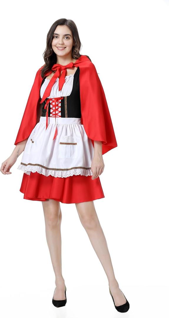 Colorful House Red Little Riding Hood Costume For Women, Christmas Halloween Party Dress with Cape Adult Role Playing (S)